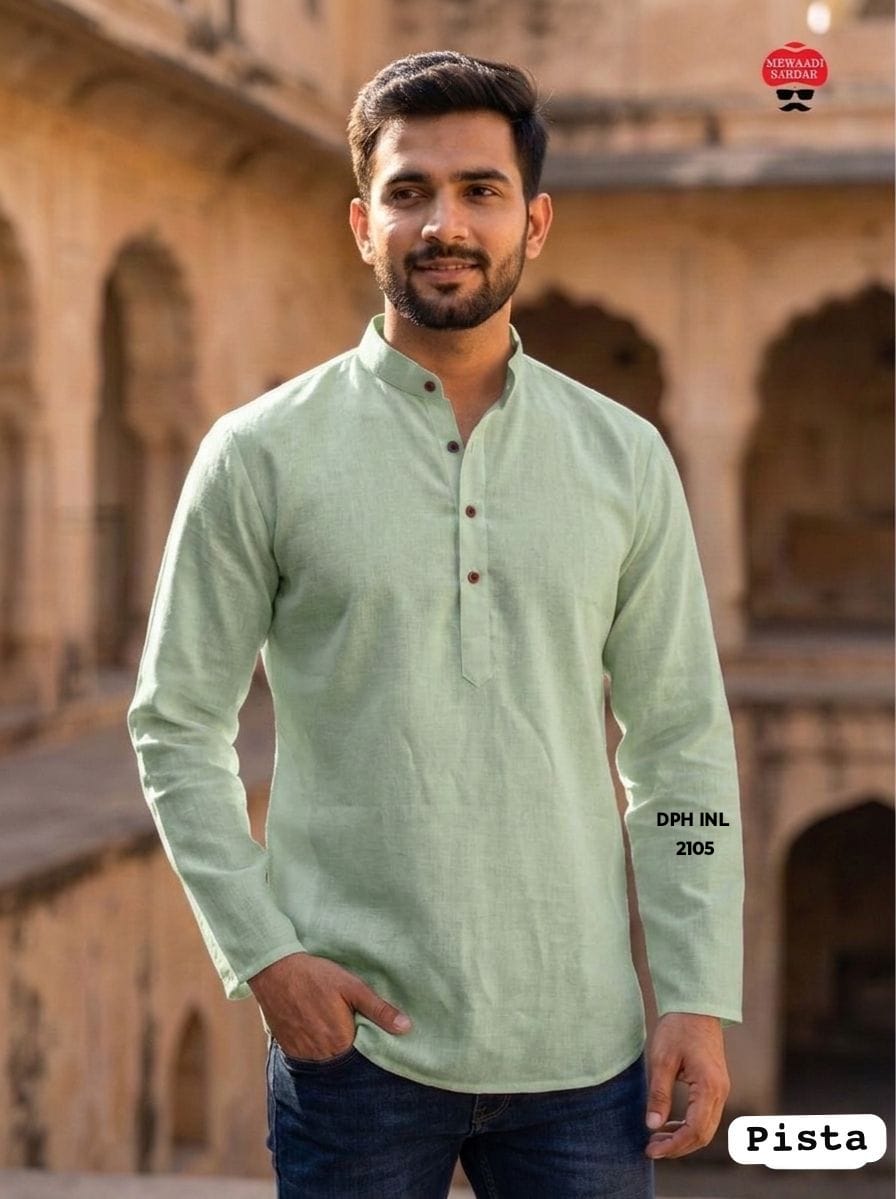 Mandarin Collar Solid Cotton Linen Short Kurta